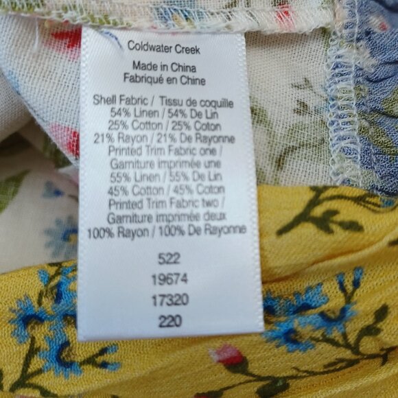 Coldwater Creek Tunic Multi Floral Mixed Media Linen Popover Top Womens PXL - Picture 7 of 10